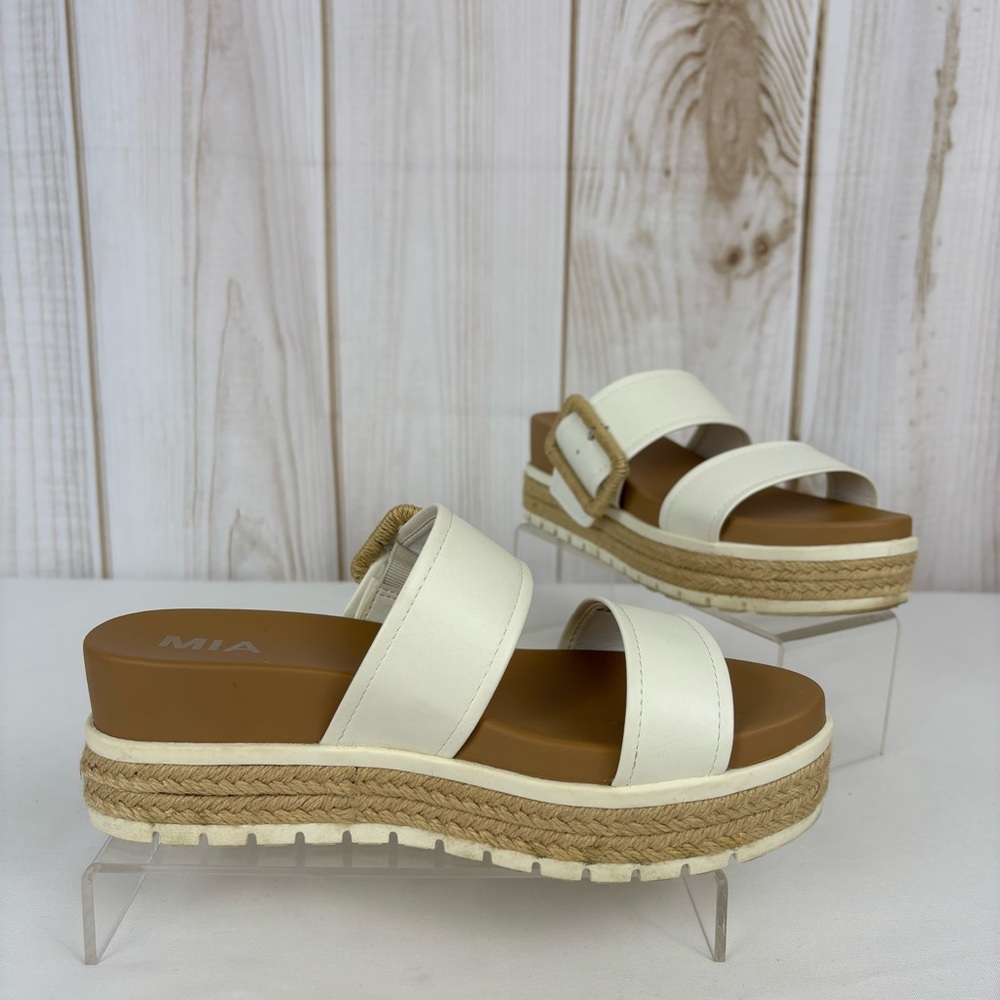 MIA Platform Espadrille Sandals Buckle Casual Slip On Slides White Size 7 - Picture 2 of 15